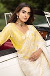 Buy_ISLIE BY PRIYA JAIN_Yellow Kora Silk Embroidered Thread Scalloped V Floral Vine Saree With Blouse _Online_at_Aza_Fashions