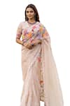 ISLIE BY PRIYA JAIN_Pink Organza Embroidered Thread Floral Bouquet Sequined Saree With Blouse _Online_at_Aza_Fashions