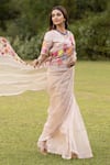 Buy_ISLIE BY PRIYA JAIN_Pink Organza Embroidered Thread Floral Bouquet Sequined Saree With Blouse _Online_at_Aza_Fashions