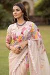 Shop_ISLIE BY PRIYA JAIN_Pink Organza Embroidered Thread Floral Bouquet Sequined Saree With Blouse _Online_at_Aza_Fashions