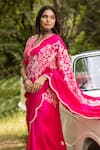 ISLIE BY PRIYA JAIN_Pink Kora Silk Embroidered Thread Floral Cluster Beaded Saree With Blouse _Online_at_Aza_Fashions