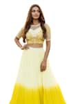 ISLIE BY PRIYA JAIN_Yellow Organza Embroidered Thread Ombre Pleated Lehenga With Floral Blouse _Online_at_Aza_Fashions