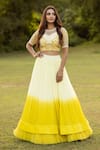 Buy_ISLIE BY PRIYA JAIN_Yellow Organza Embroidered Thread Ombre Pleated Lehenga With Floral Blouse _at_Aza_Fashions