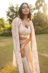 Buy_ISLIE BY PRIYA JAIN_Beige Kora Silk Embroidered Bead Sequin Embellished Floral Draped Skirt Set _Online_at_Aza_Fashions