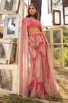 ISLIE BY PRIYA JAIN_Beige Kora Silk Embroidered Thread Cape Open Botanic Vine Mermaid Lehenga Set _Online_at_Aza_Fashions