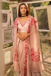 ISLIE BY PRIYA JAIN_Beige Kora Silk Embroidery Sequin Cape Open Border Pre-draped Saree Set With _Online_at_Aza_Fashions