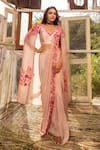 Buy_ISLIE BY PRIYA JAIN_Beige Kora Silk Embroidery Sequin Cape Open Border Pre-draped Saree Set With _at_Aza_Fashions