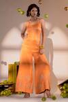 Buy_Amrood_Orange Satin Embroidery Blossom Halter Neck Jumpsuit _Online_at_Aza_Fashions