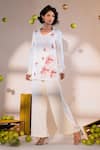 Amrood_Off White Satin Embroidery Bloom Garden Collared V Neck Top With Pant _Online_at_Aza_Fashions