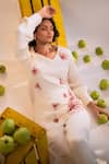 Amrood_Off White Satin Embroidery Bloom Garden Collared V Neck Top With Pant _at_Aza_Fashions