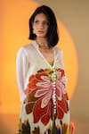 Shop_Amrood_Off White Organza Print Gardenia Flora Stand Collar V Kurta And Flared Pant Set _Online_at_Aza_Fashions