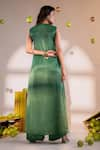 Shop_Amrood_Green Satin Embroidery Blossomy V Neck Long Front Slit Kurta With Flared Pant _at_Aza_Fashions