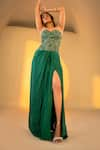 Buy_Amrood_Green Satin Embroidery Florence Sweetheart Neck Corset With Draped Slit Skirt _Online_at_Aza_Fashions