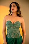 Shop_Amrood_Green Satin Embroidery Florence Sweetheart Neck Corset With Draped Slit Skirt _Online_at_Aza_Fashions