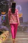 Shop_Rahul Singh_Pink Chanderi Silk Hand Embroidered Sequin Notched-v Floral Top With Pant _at_Aza_Fashions