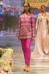 Buy_Rahul Singh_Pink Chanderi Silk Hand Embroidered Sequin Notched-v Floral Top With Pant _Online_at_Aza_Fashions