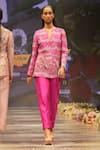 Rahul Singh_Pink Chanderi Silk Hand Embroidered Sequin Notched-v Floral Top With Pant _at_Aza_Fashions