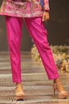 Buy_Rahul Singh_Pink Chanderi Silk Hand Embroidered Sequin Notched-v Floral Top With Pant 