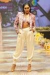 Buy_Rahul Singh_Pink Chanderi Silk Hand Embroidered Sequin Blazer Floral Garden And Pant Set _at_Aza_Fashions