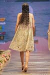 Shop_Rahul Singh_Gold Chanderi Silk Hand Embroidered Sequin Square Floral Garden A-line Dress _at_Aza_Fashions