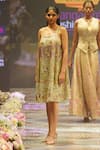 Rahul Singh_Gold Chanderi Silk Hand Embroidered Sequin Square Floral Garden A-line Dress _Online_at_Aza_Fashions