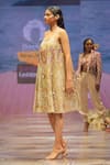 Buy_Rahul Singh_Gold Chanderi Silk Hand Embroidered Sequin Square Floral Garden A-line Dress 