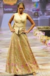 Buy_Rahul Singh_Gold Chanderi Silk Hand Embroidered Sequin V-neck Floral Lehenga With Top _at_Aza_Fashions