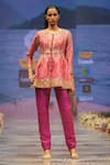 Buy_Rahul Singh_Pink Chanderi Silk Embroidery Thread Round Sequin Peplum Kurta And Pant Set _at_Aza_Fashions