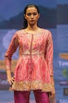 Shop_Rahul Singh_Pink Chanderi Silk Embroidery Thread Round Sequin Peplum Kurta And Pant Set _Online_at_Aza_Fashions