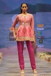 Buy_Rahul Singh_Pink Chanderi Silk Embroidery Thread Round Sequin Peplum Kurta And Pant Set 