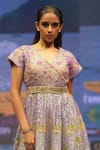 Shop_Rahul Singh_Blue Chanderi Silk Embroidery Thread V Neck Floral Dress _Online_at_Aza_Fashions