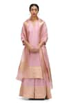 Buy_Mimamsaa_Pink Cotton Silk Woven Butti V-neck Maya Kurta Flared Pant Set _at_Aza_Fashions