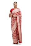 Buy_Mimamsaa_Red Satin Silk Embroidered Zari Gehana Floral Jaal Woven Saree _at_Aza_Fashions