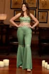 Buy_Zazu_Green 100% Poly Satin Phool Sweetheart Neck Woven Crop Top With Gharara Pant _at_Aza_Fashions