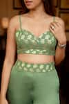 Buy_Zazu_Green 100% Poly Satin Phool Sweetheart Neck Woven Crop Top With Gharara Pant _Online_at_Aza_Fashions