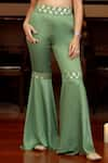 Zazu_Green 100% Poly Satin Phool Sweetheart Neck Woven Crop Top With Gharara Pant _at_Aza_Fashions