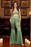 Buy_Zazu_Green 100% Poly Satin Phool Sweetheart Neck Woven Crop Top With Gharara Pant 