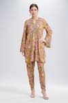 Buy_Ridhima Bhasin_Yellow Printed Botanic Notched V Neck Kurta And Dhoti Pant Set _at_Aza_Fashions