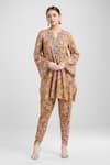 Ridhima Bhasin_Yellow Printed Botanic Notched V Neck Kurta And Dhoti Pant Set _Online_at_Aza_Fashions