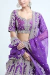 Buy_Anushree Reddy_Purple Raw Silk Embroidered Floral Cutwork Scoop Lehenga Set _Online_at_Aza_Fashions