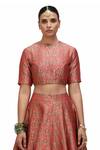 Mimamsaa_Red Brocade Silk Woven Bird Motif High Neck Watsala Lehenga Set _Online