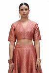 Buy_Mimamsaa_Red Brocade Silk Woven Zameen And Alfi Motif V Neck Soma & Lehenga Set 