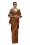 Mimamsaa_Brown Tissue Silk Woven Sequin Chandana Tikki Embellished Scallop Border Saree _at_Aza_Fashions