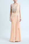 Buy_Tarun Tahiliani_Peach Embroidered Pearl Scoop U Neck Pre-draped Saree With Blouse _Online_at_Aza_Fashions