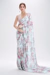 Buy_Ridhima Bhasin_Grey Printed Floral Scoop U Neck Saree With Embroidered Blouse _at_Aza_Fashions