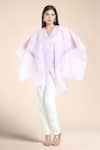 Buy_Amit Aggarwal_Purple Organza Striper Embossed Wavy V Neck Pattern Kimono Top _at_Aza_Fashions