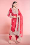 Buy_Anamika Khanna_Red Embroidered Sequins Round Tassel Straight Kurta Set 