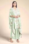 Buy_Anamika Khanna_Green Embroidered Jaal Work V Neck Resham Kaftan And Skirt Set _at_Aza_Fashions