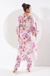 Shop_Ekavira_Pink Crepe Silk Printed Floral V-neck Vrinda Kurta With Pant _at_Aza_Fashions