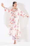 Buy_Ekavira_Ivory Crepe Silk Printed Botanic Round Rukhmani Asymmetric Kaftan With Pant _at_Aza_Fashions